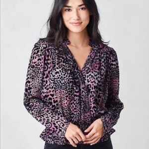 Zadig & Voltaire Purple Tori Leopard Velvet Devore Silk Blend Top. Size Small